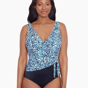 Longitude swimsuit 16 spotty blue shapewear long torso one piece ruffle new $115